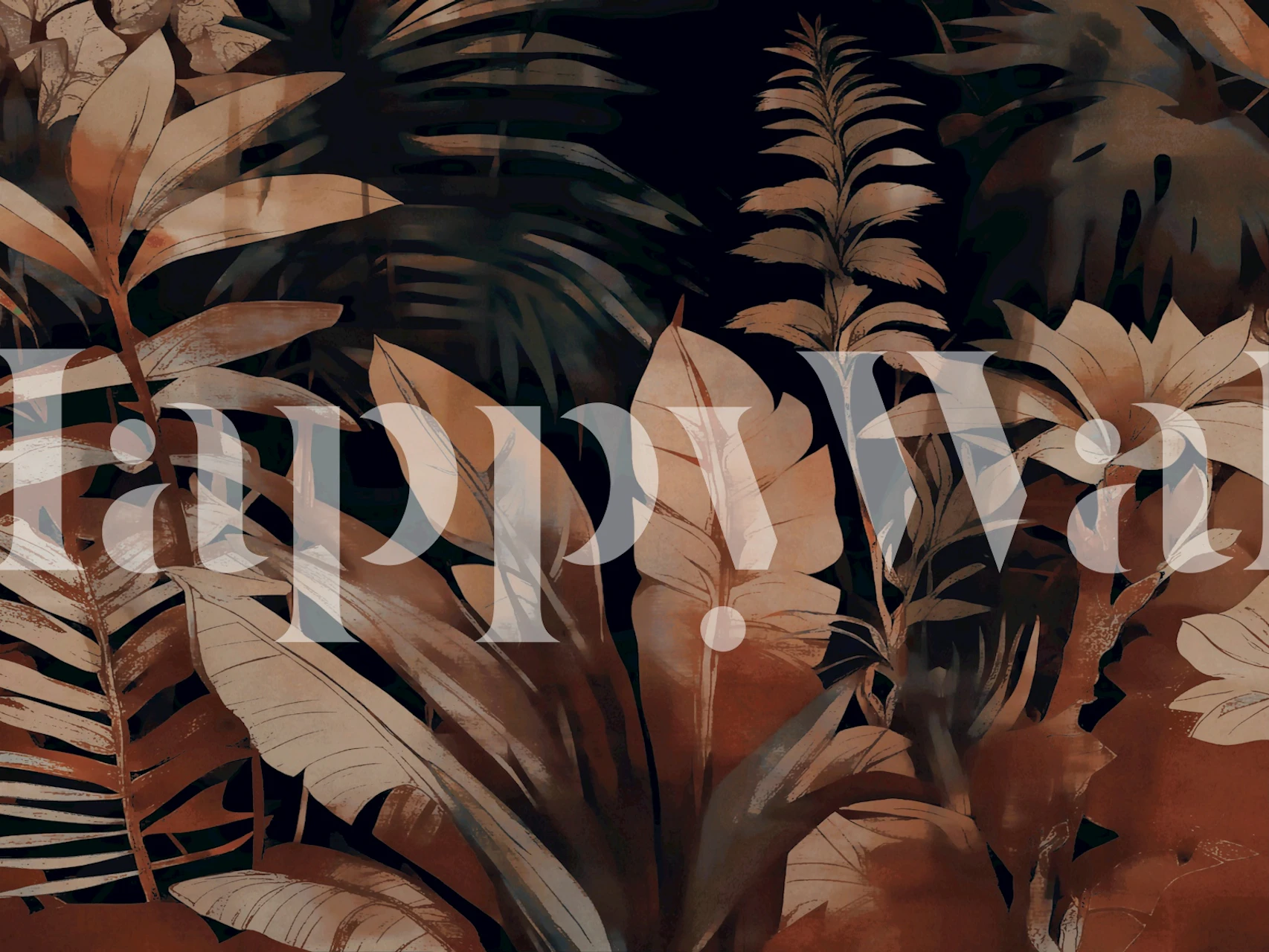 Tropical plant leaves in dark tones with rich colors wallpaper