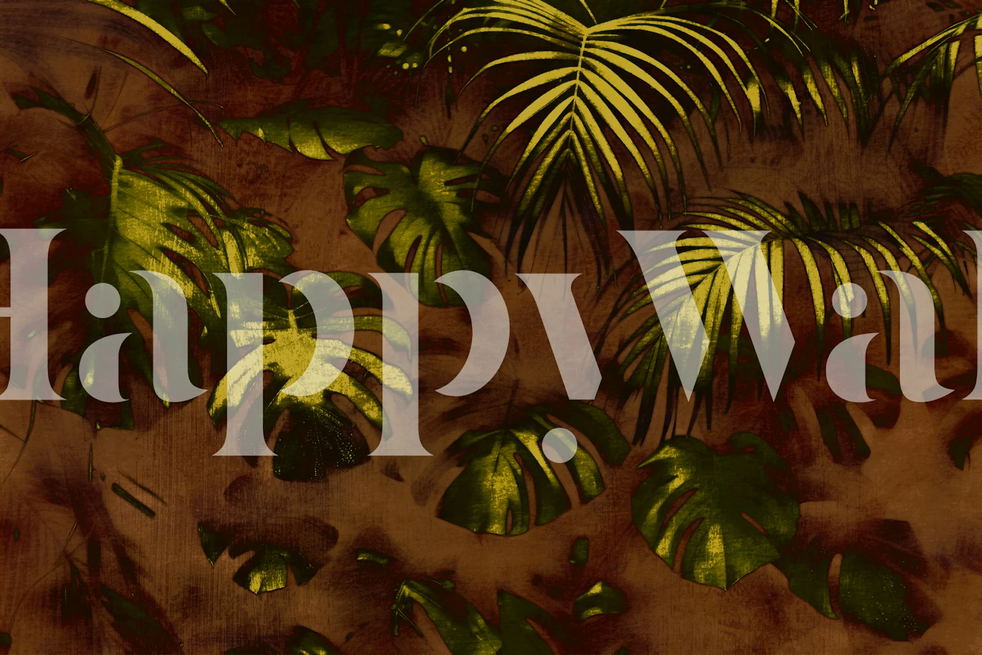Muted green and purple jungle foliage wall mural