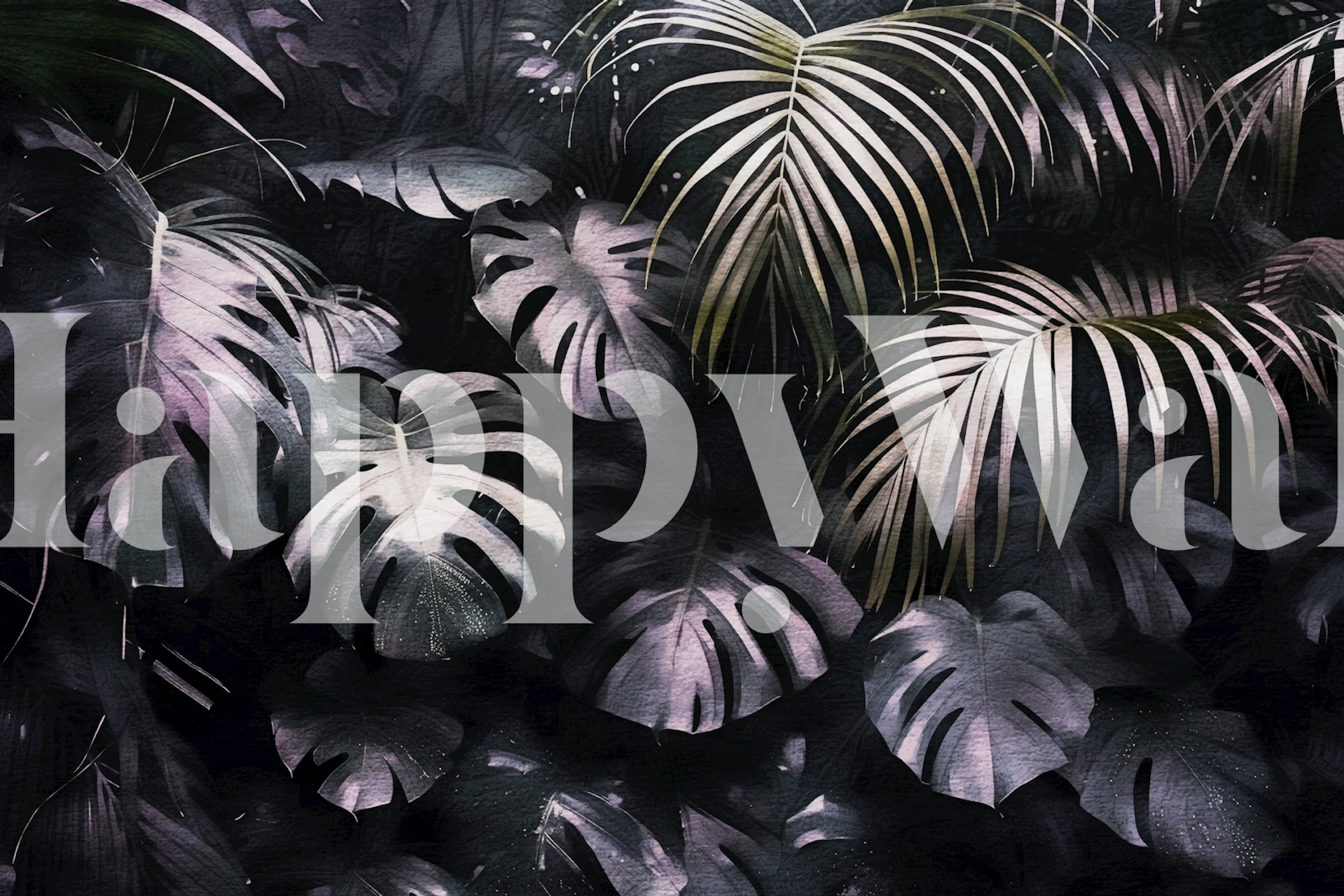 Lush grey botanical leaves wallpaper in muted tones