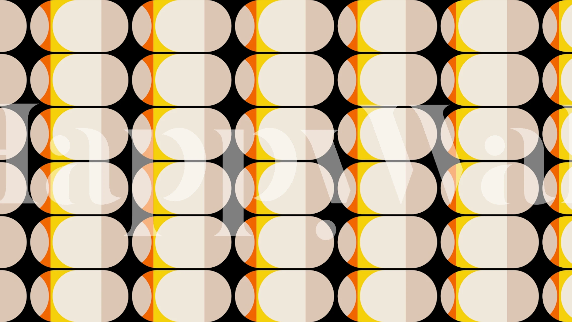 Mural de parede em mosaico funky dos anos setenta com formas geométricas e detalhes em laranja