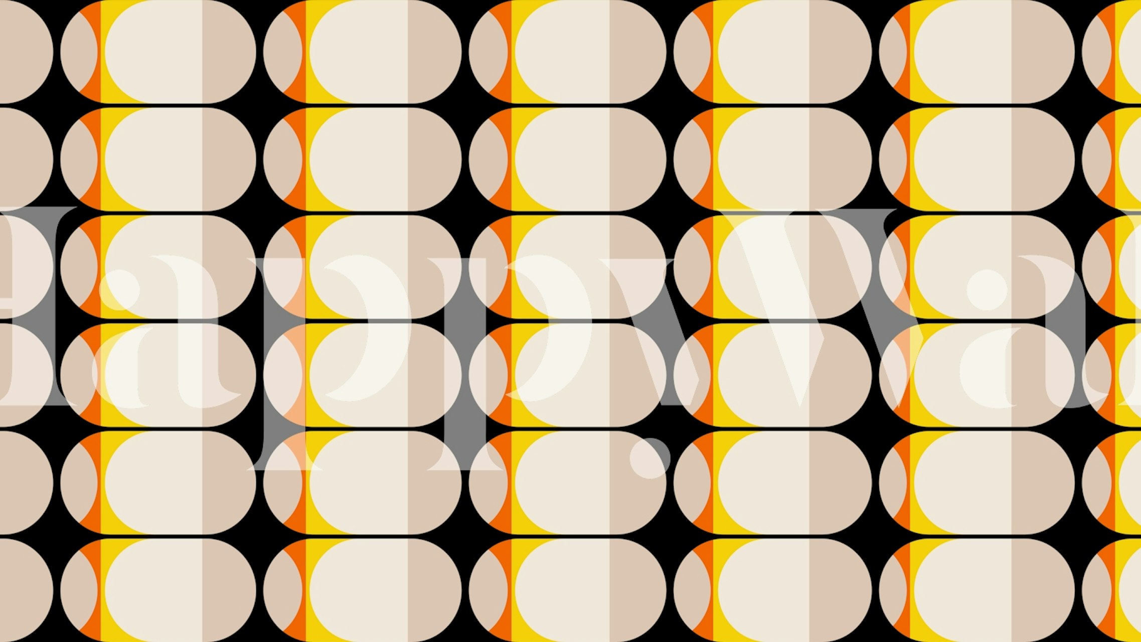 Mural de pared Funky Seventies Mosaic con formas geométricas y detalles en naranja