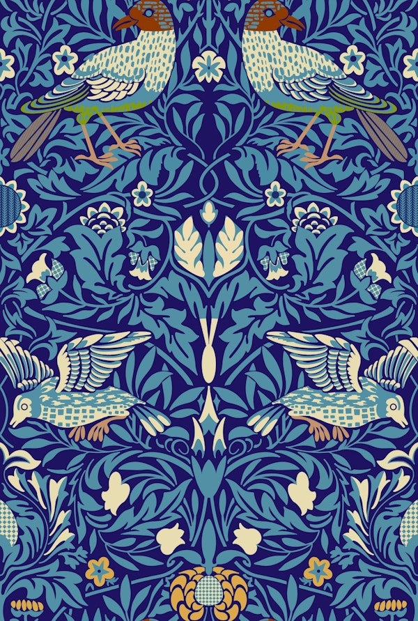 Victorian Birds Pattern - Blue