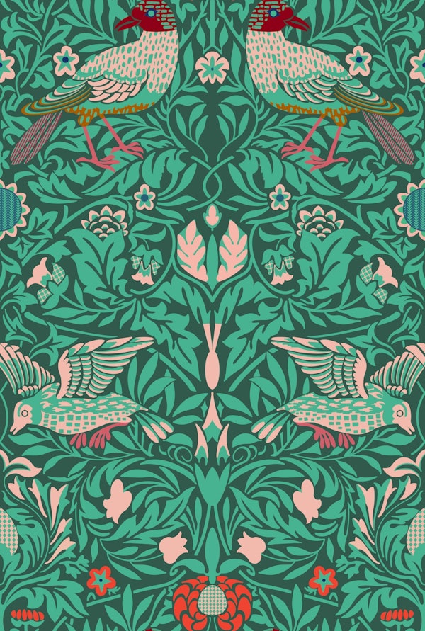 Victorian Birds Pattern - Green