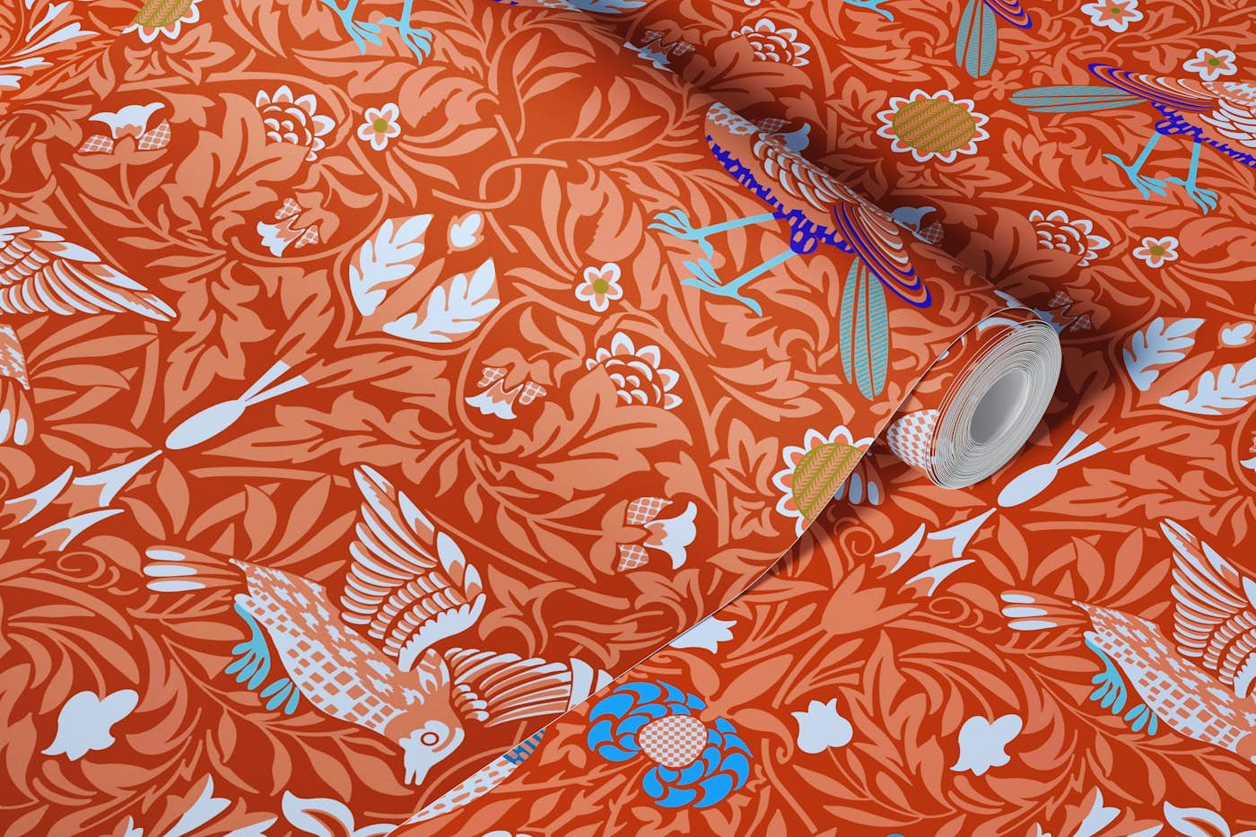 Victorian Birds Pattern - Terracotta wallpaper roll