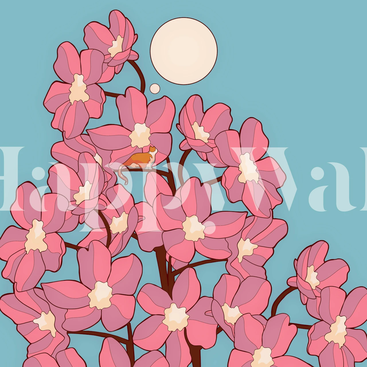 Blossom cat tree wallpaper in a room