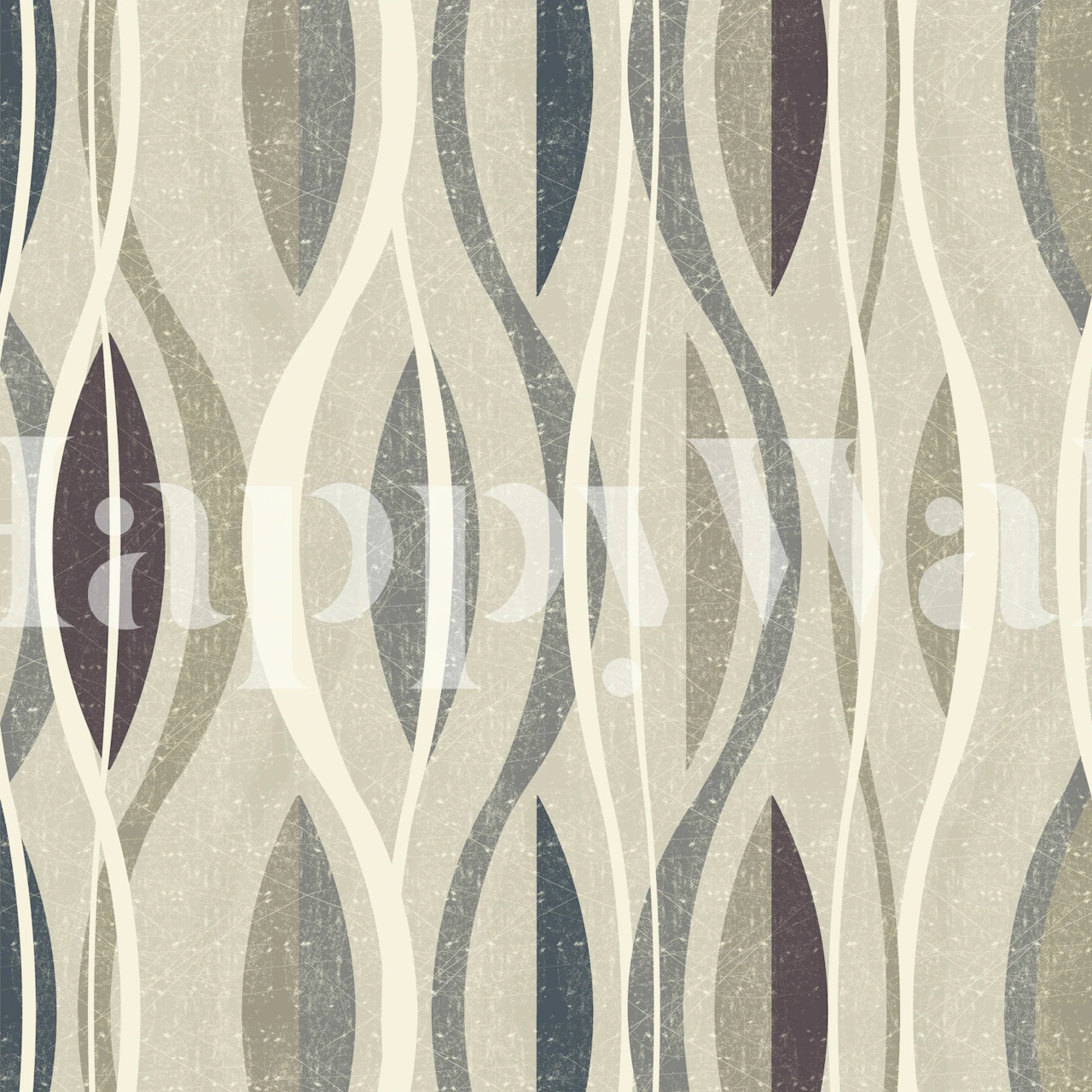 Zidni mural sa apstraktnim organskim oblicima u neutralnim tonovima s primjesama dublje plave i ljubičaste boje