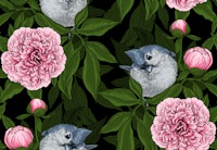 Birds and pink peony flowers ταπετσαρία