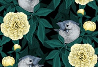 Birds and yellow peony flowers ταπετσαρία