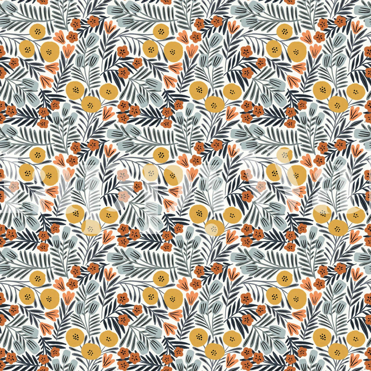 Floral pattern with gold and blue colors in botanical style wallpaper