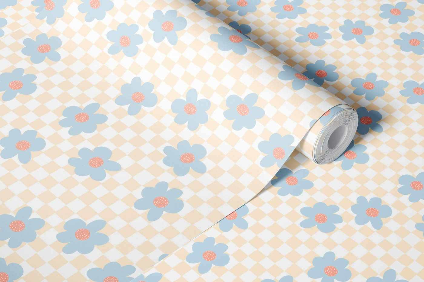 Retro Floral Check wallpaper roll