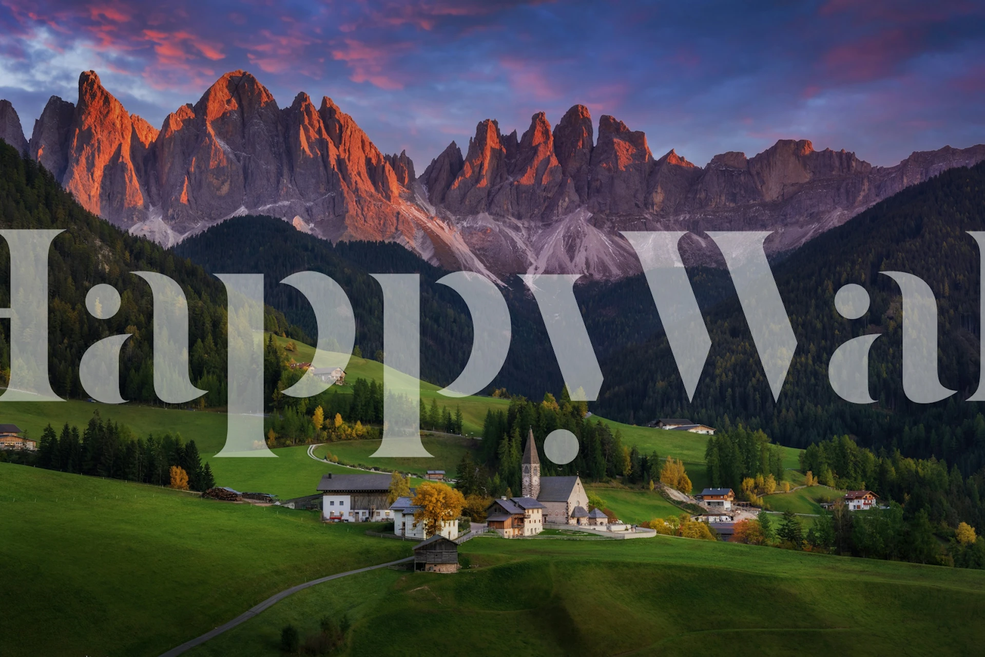 Dolomites auringonlasku tapetti huoneessa