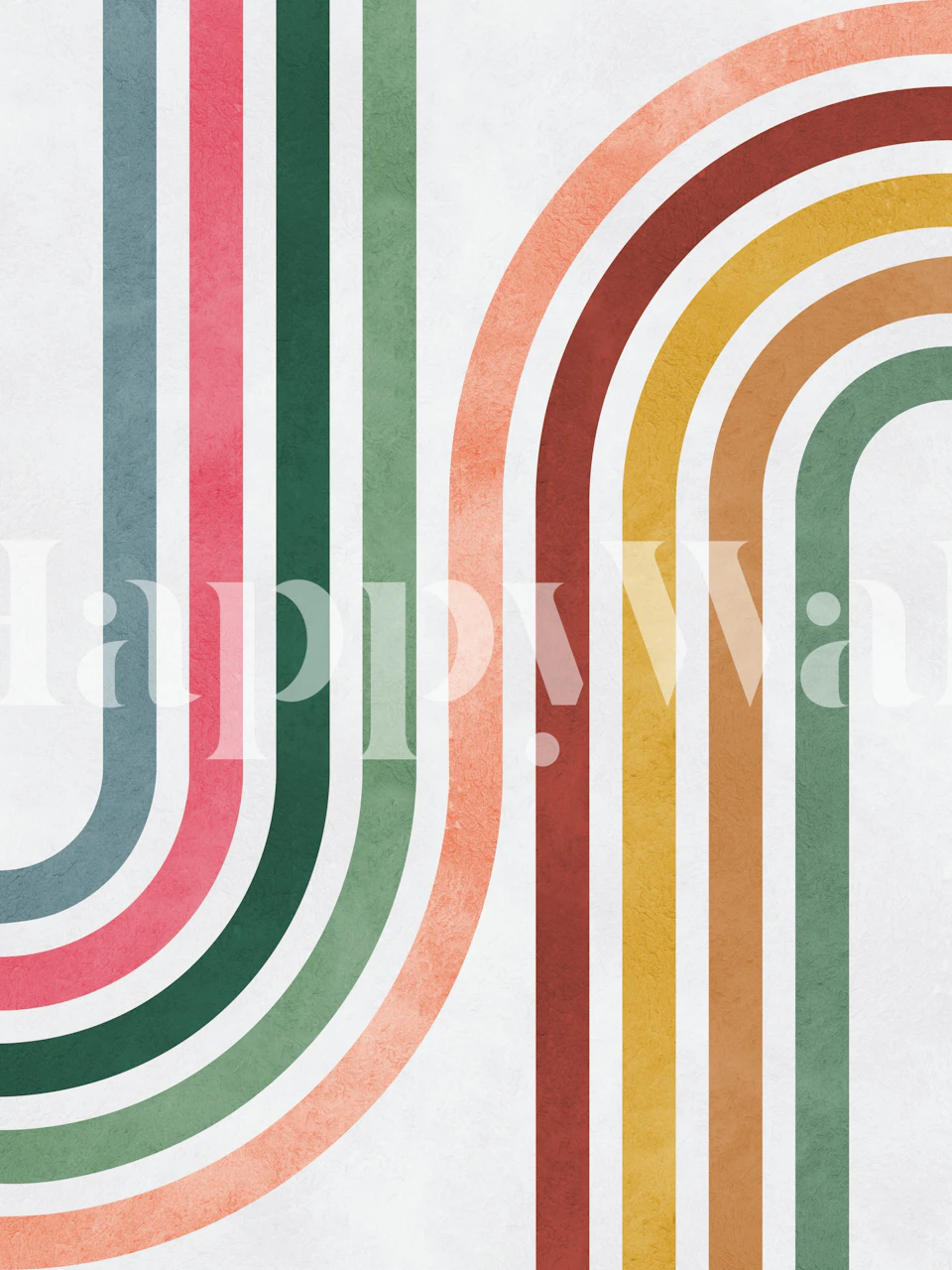 Colorful curved lines in pink, green, and yellow on a white background wallpaper