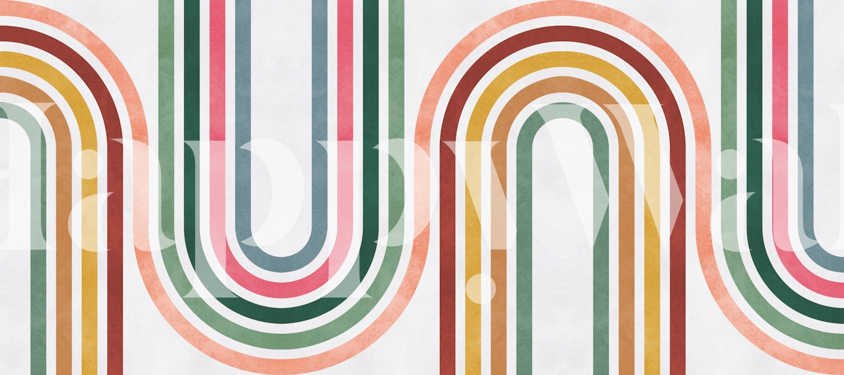 Bright retro striped wallpaper in playful colors: pink, green, yellow, and orange patterns