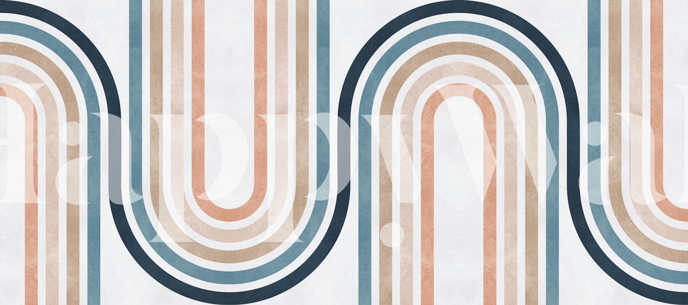 Curved rainbow lines in beige, blue, and peach colors wallpaper