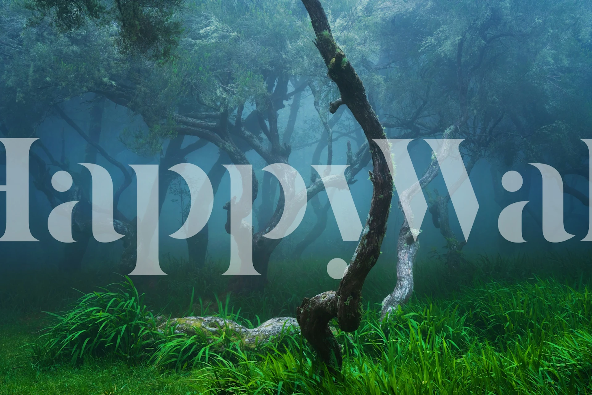 Diseño de papel tapiz con una escena de bosque verde