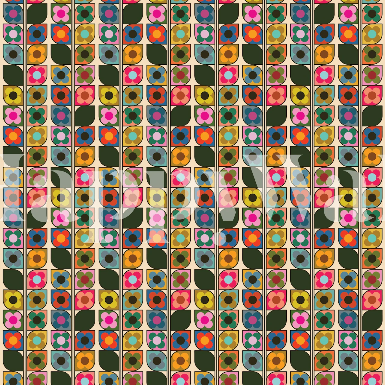 Carta da parati con motivo floreale colorato in ambientazione della stanza