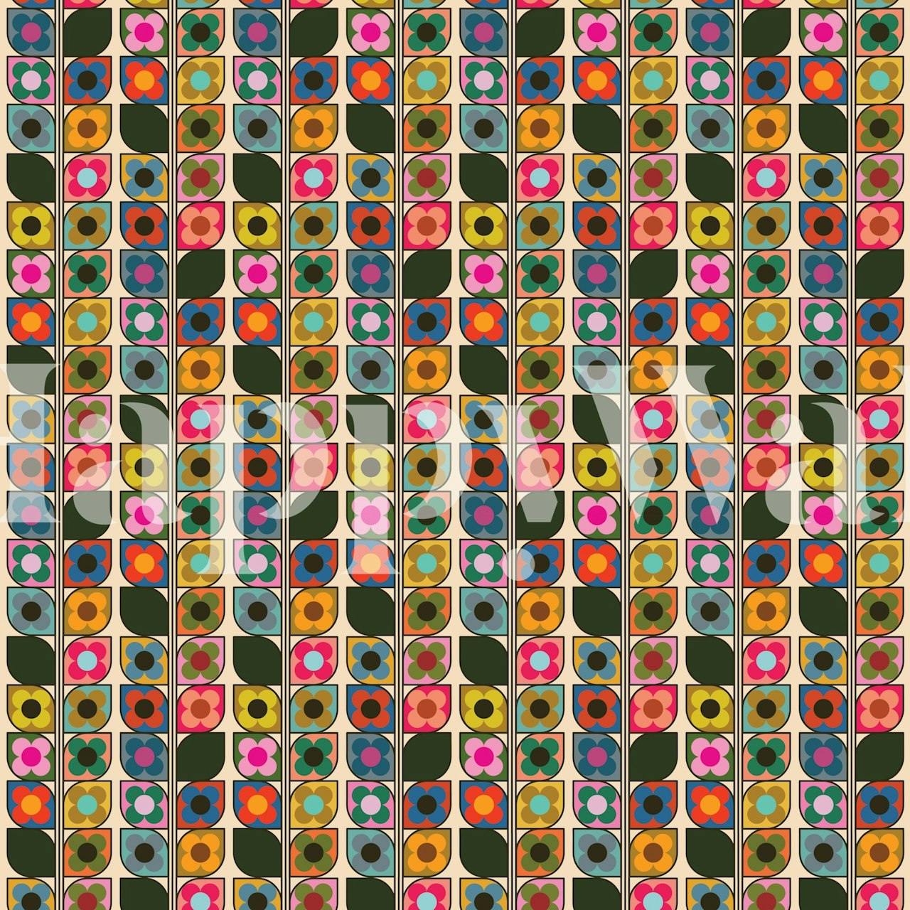 Kleurvolle bloemenklimop behang in kamerindeling