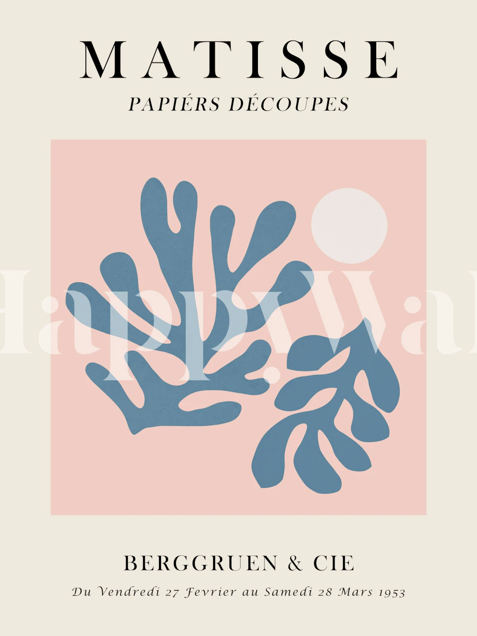 Mural de parede inspirado em Matisse com formas botânicas azuis e design minimalista
