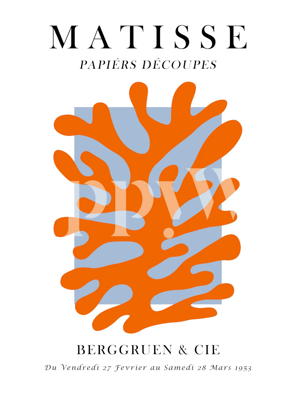 Henri Matisse-inspired wall mural featuring orange cut-out shapes on a blue background