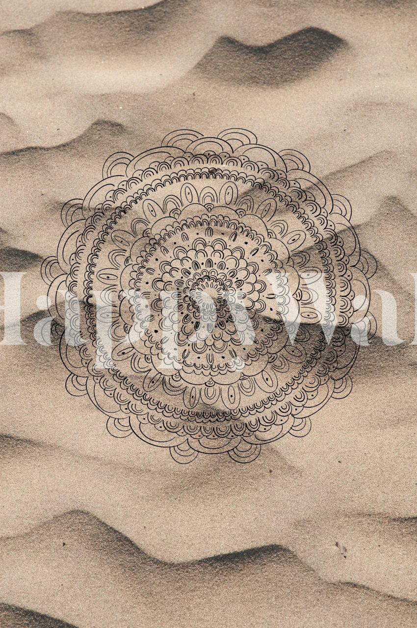 Intricate mandala design on a sand-like texture wall mural
