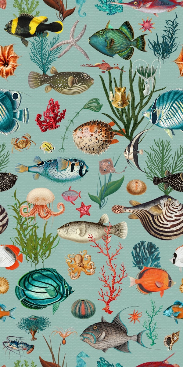 Oceania pattern in duck egg blue