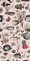 Oceania pattern pink fuchsia mustard grey tapete