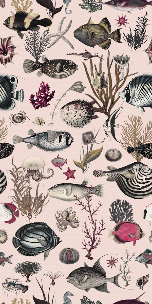 Oceania pattern pink fuchsia mustard grey