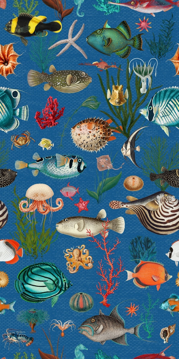 Oceania pattern in cobalt blue