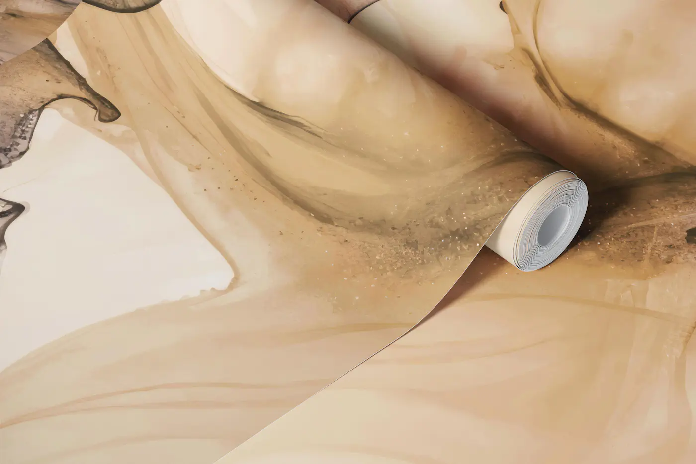 Slow Motion Floating Ink Beige Brown wallpaper roll