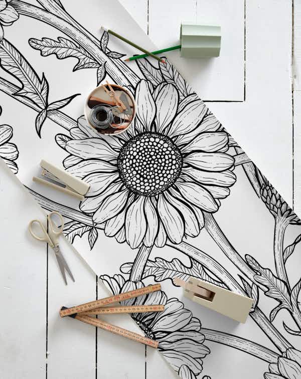 Daisies black and white wallpaper Happywall