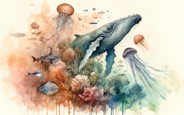 Whale and Jellyfish Watercolor