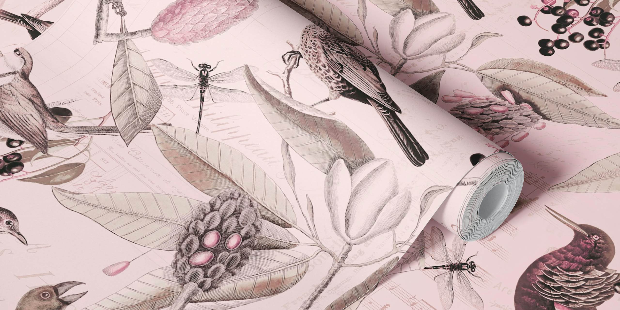 Vintage magnolia flowers and birds dizajn tapete