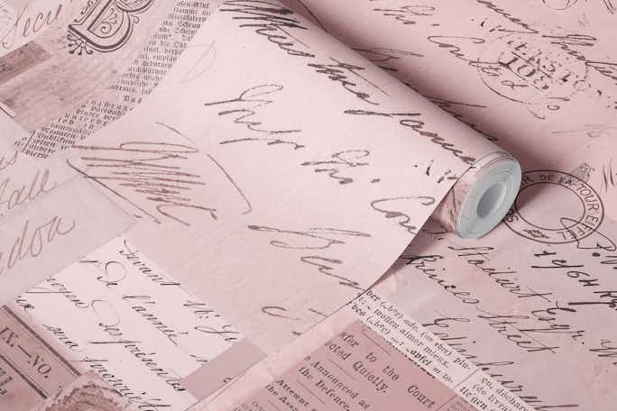Old Letters And Postcards Pastel Pinkwallpaper roll