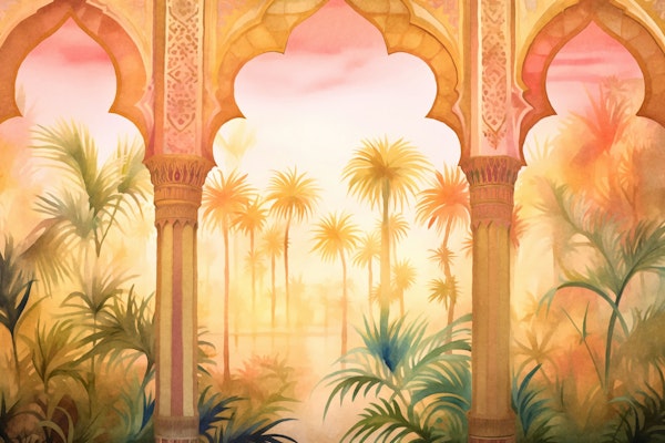 Tropical Jungle Palace Watercolor