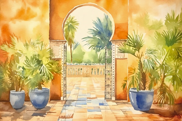 Mediterranean Patio Watercolor Art