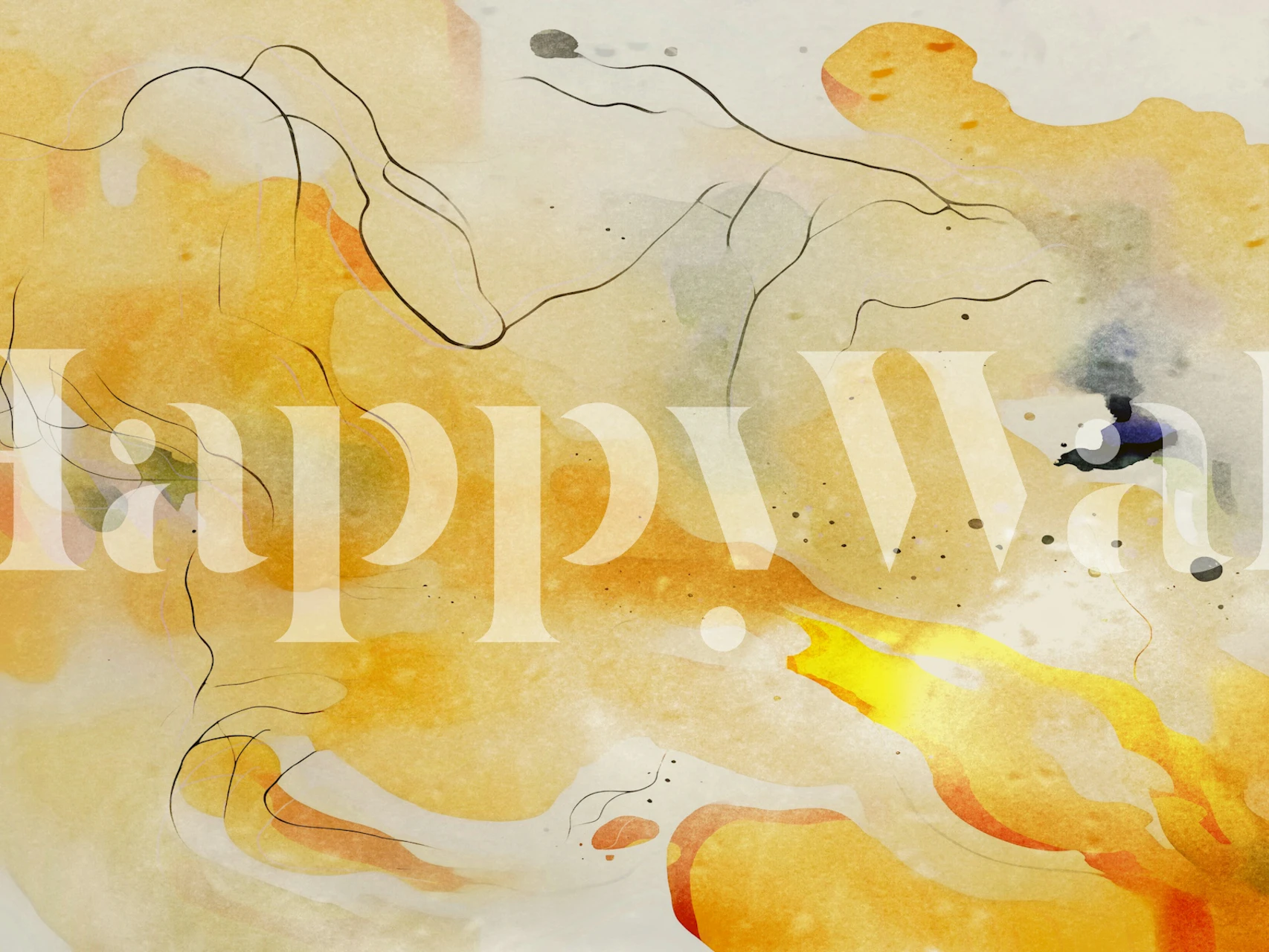 Gyllene gul abstrakt tapet med mjuka penseldrag