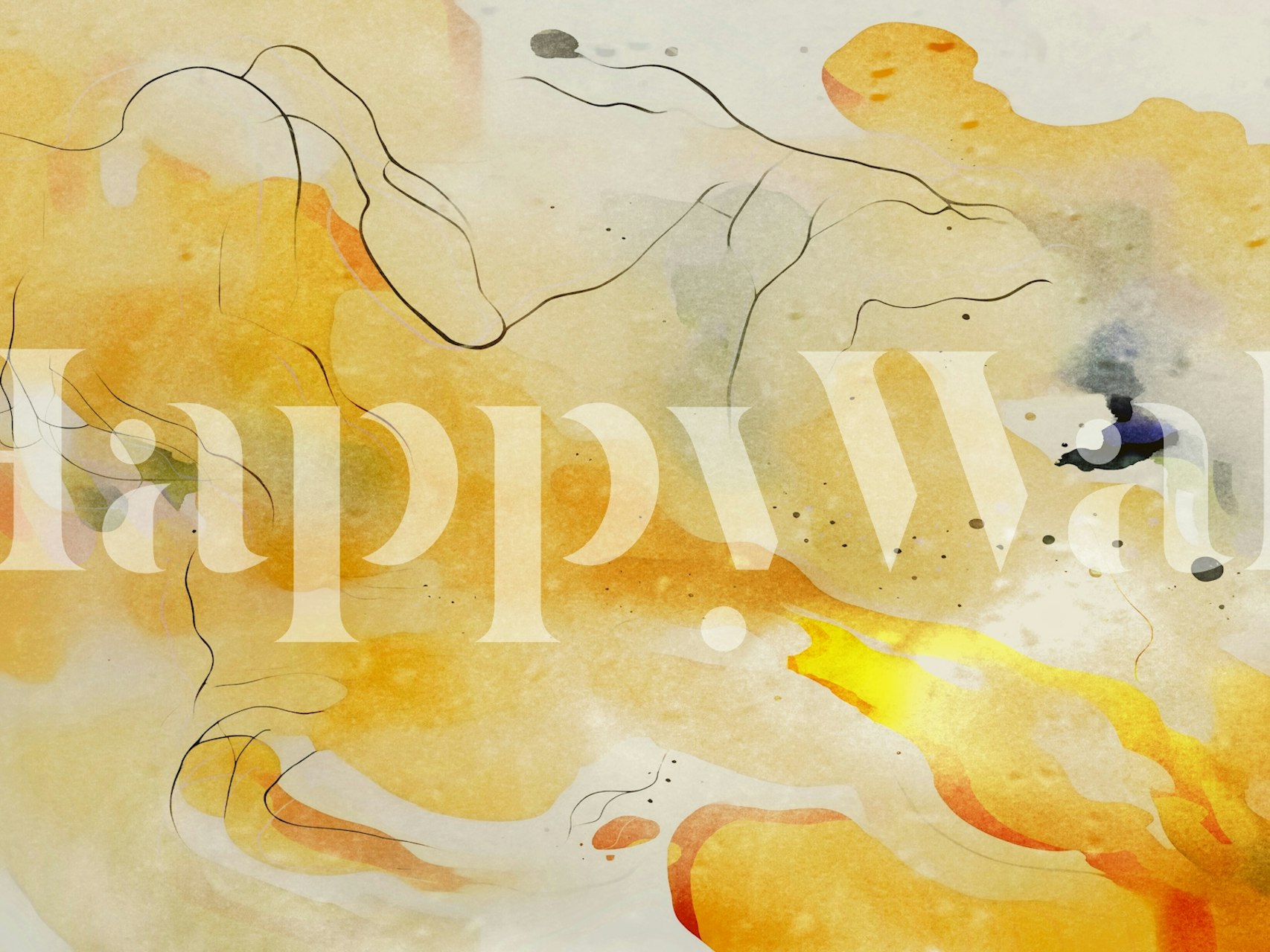 Abstract design with warm golden yellow tones and black lines wallpaper