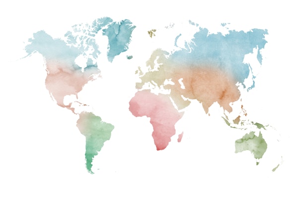 Pastels watercolor world map