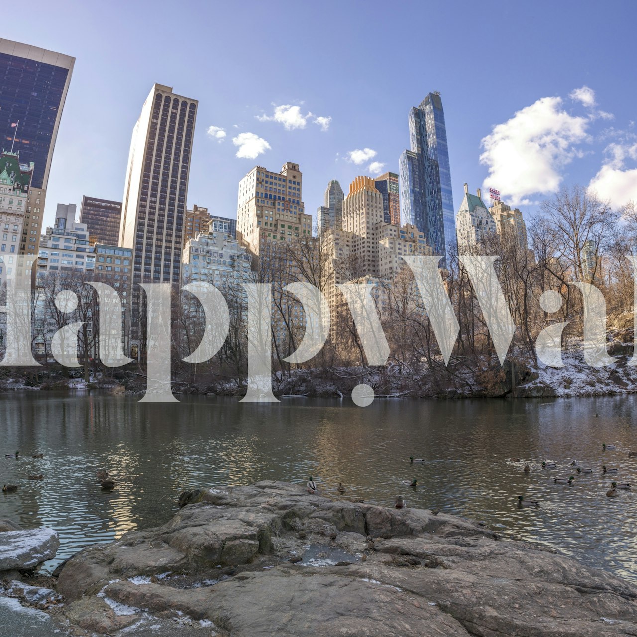 City park with skyline wall mural of an Urban Oasis