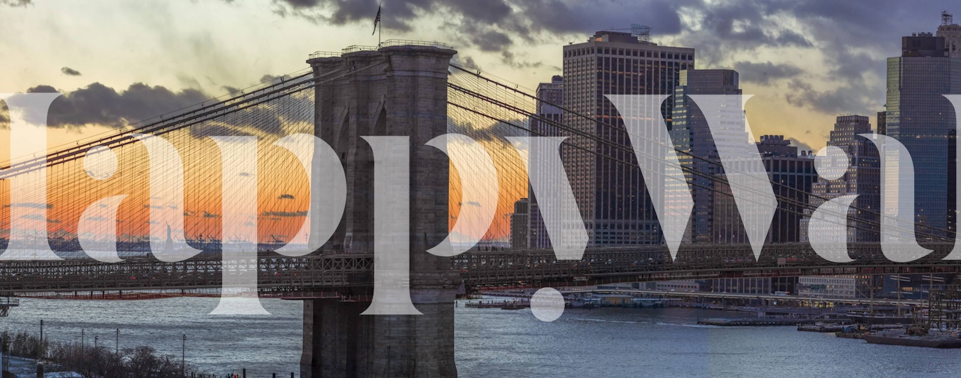 Twilight cityscape wall mural with skyscrapers and bridge silhouette