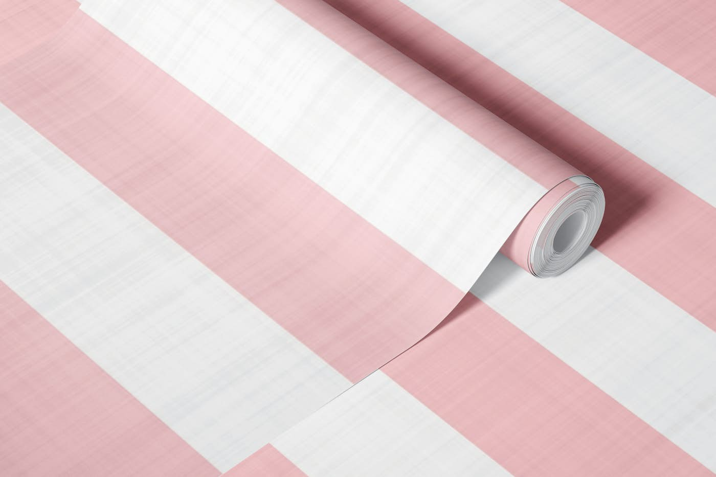 Pastel Pink French Linen Horizontal Stripes wallpaper roll