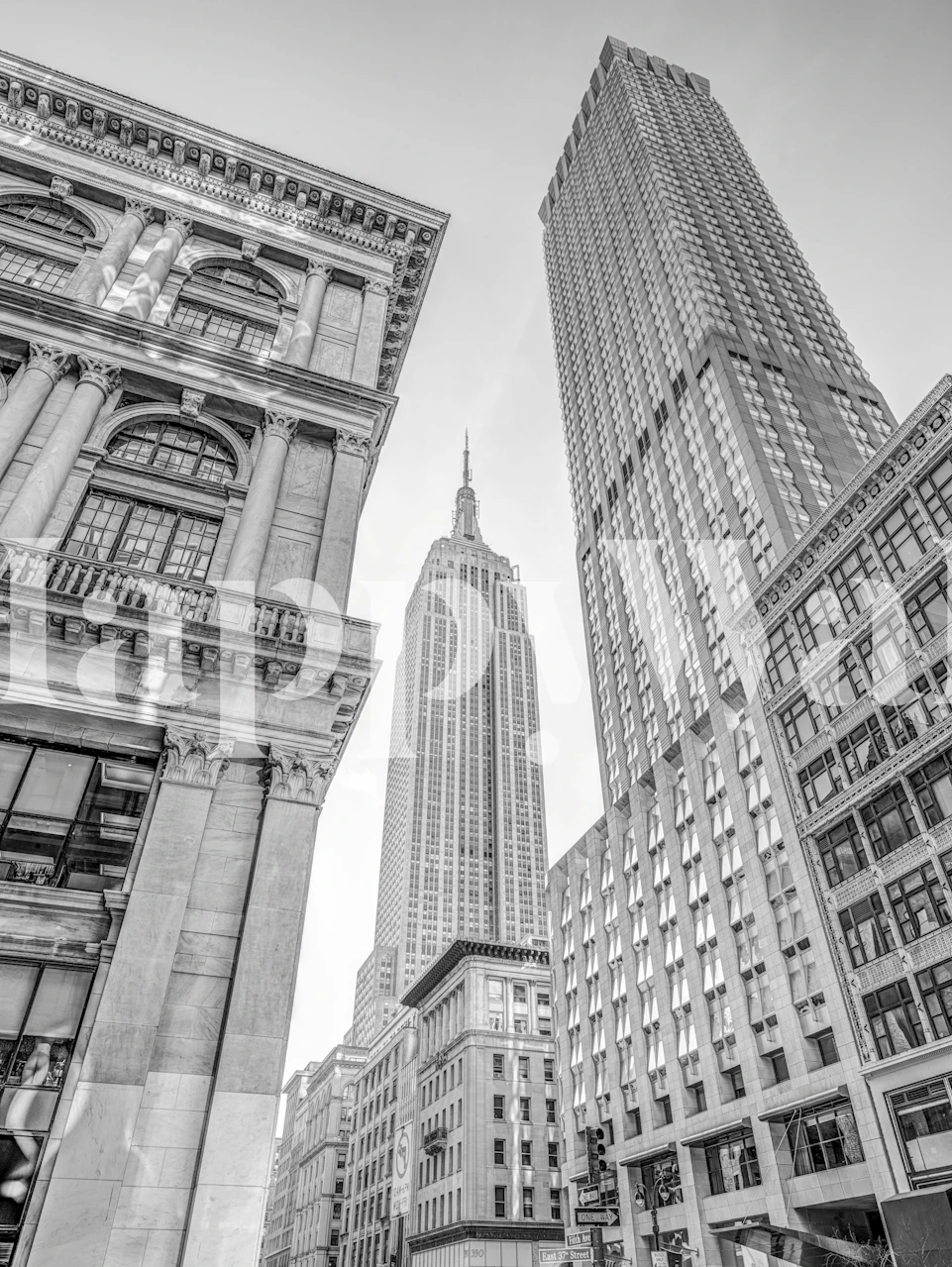Lower Manhattan cityscape wallpaper in a room