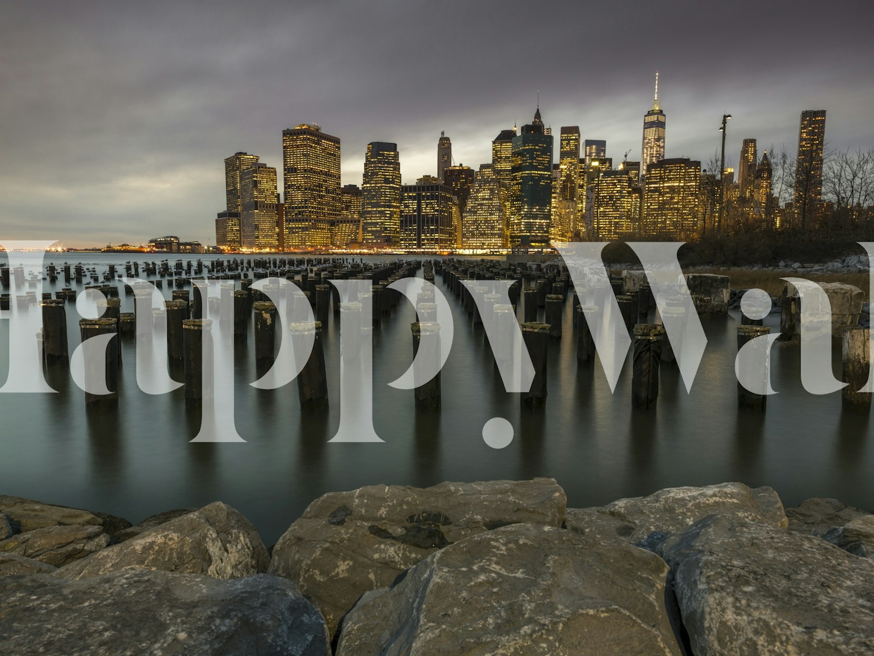 Papier peint Manhattan's Urban Riverfront dans une pièce