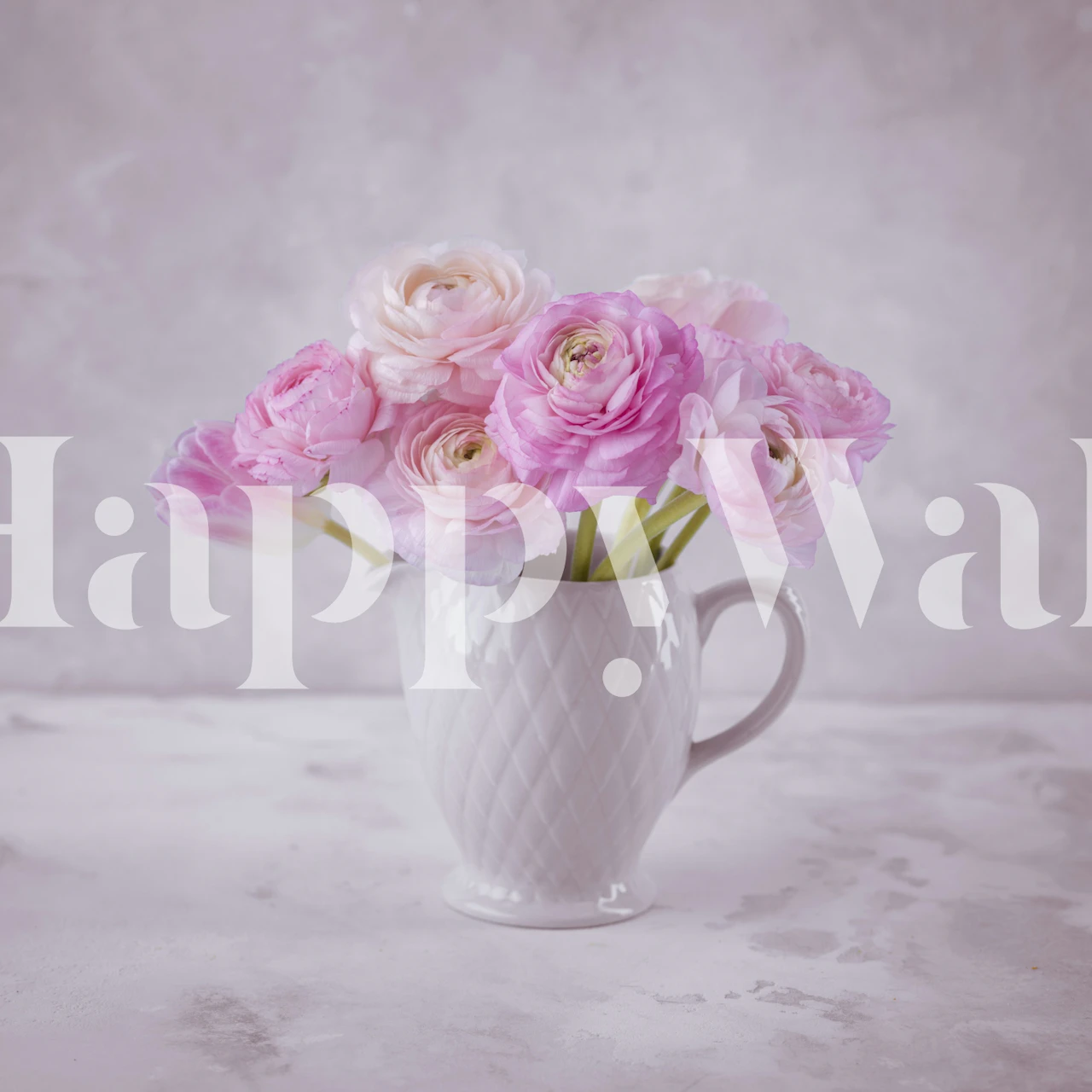 Pink ranunculus flowers in a white vase wallpaper