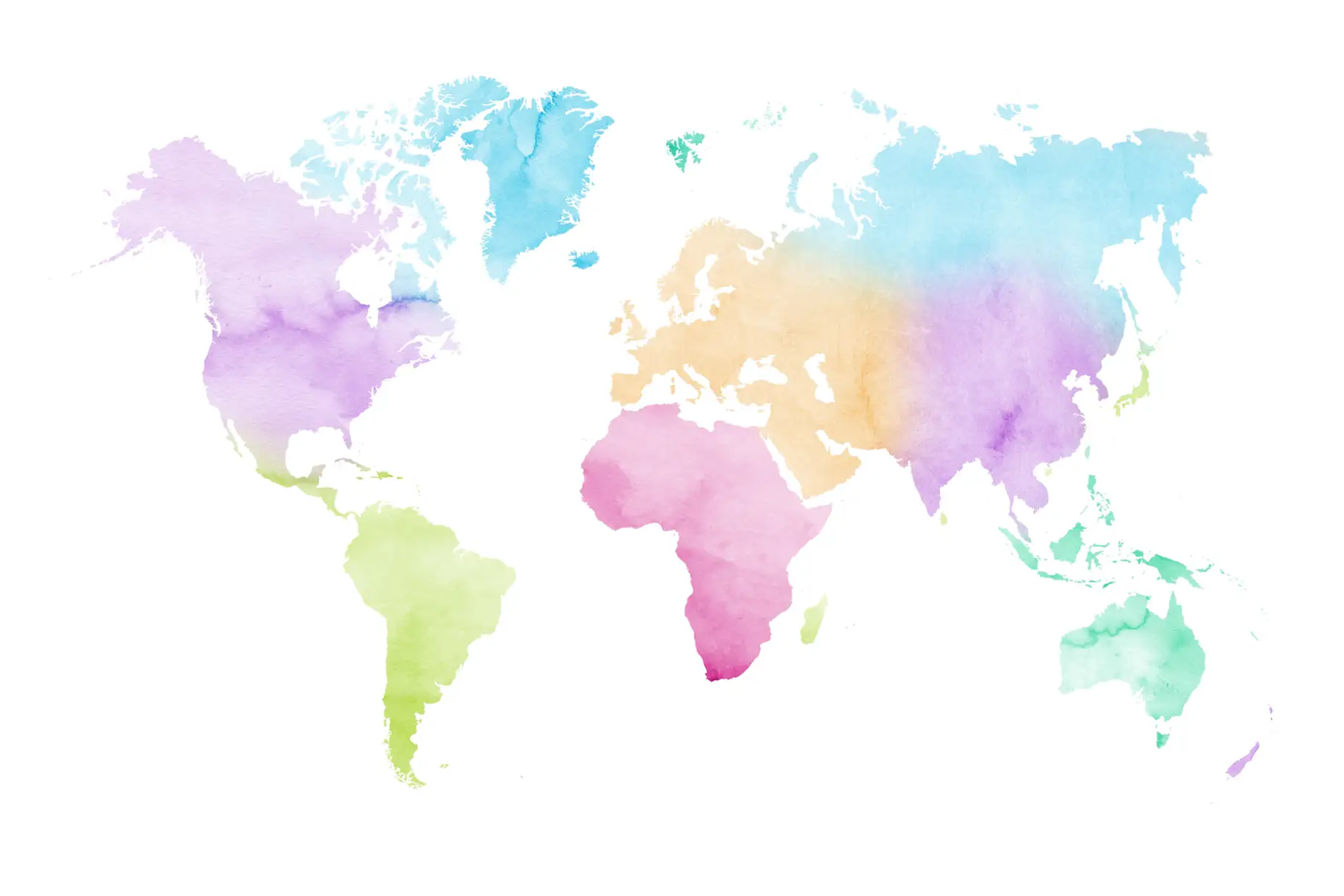 Colorful watercolor world map wallpaper - Happywall