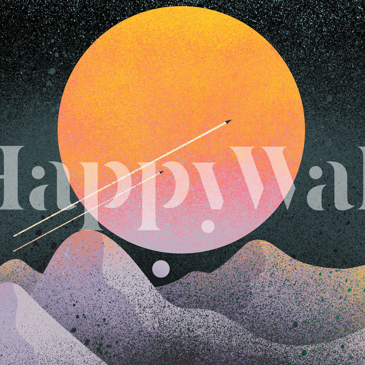 Colorful abstract sunset with orange sun and purple mountains wallpaper