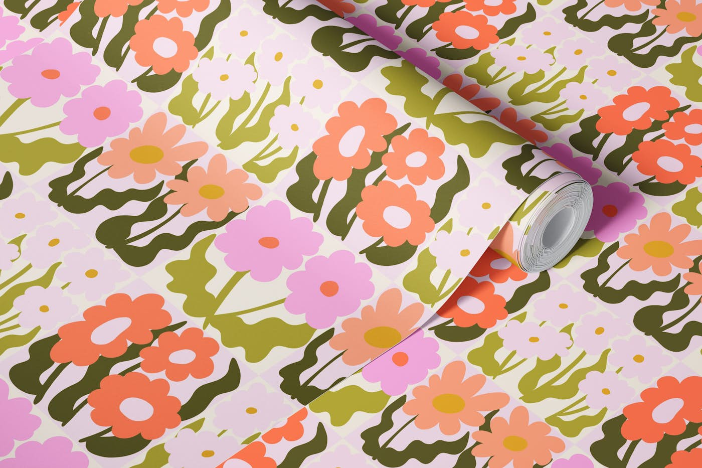 Graphic floral wallpaper roll