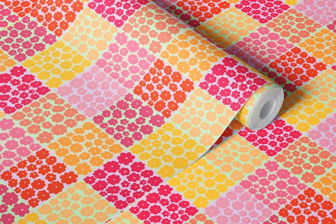 Colourful bright daisieswallpaper roll