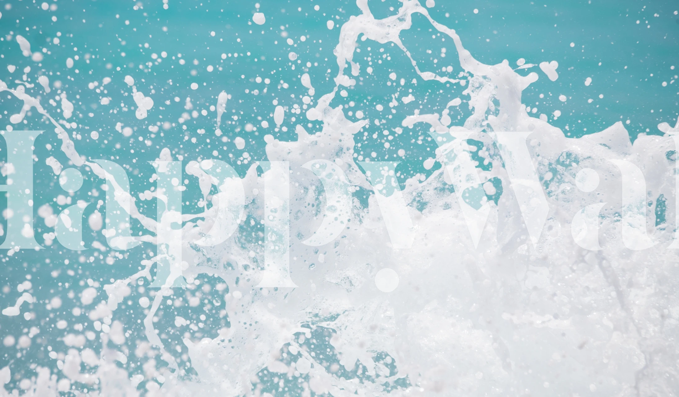 Ocean wave splashes in vibrant blue and white wallpaper