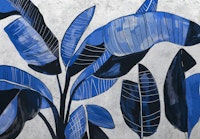 Tropical Ink Banana Leaf Art Blue carta da parati